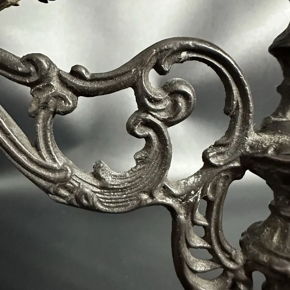 Vintage French Spelter 3 Arm Ornate Candelabra Gilt Brass Holder 8”